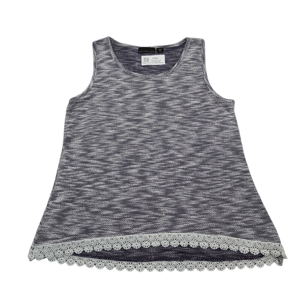 Attention Shirt Womens XL Gray Casual Lightweight Sleeveless Hi Low Lace Hem